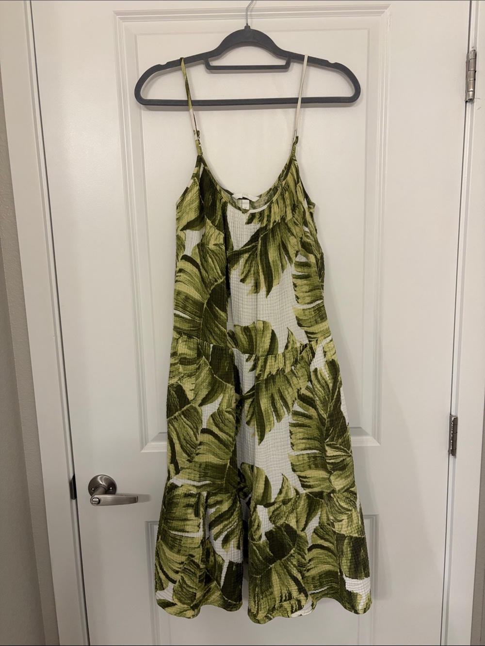 H&M Olive Green Tropical Leaf Print Midi Dress